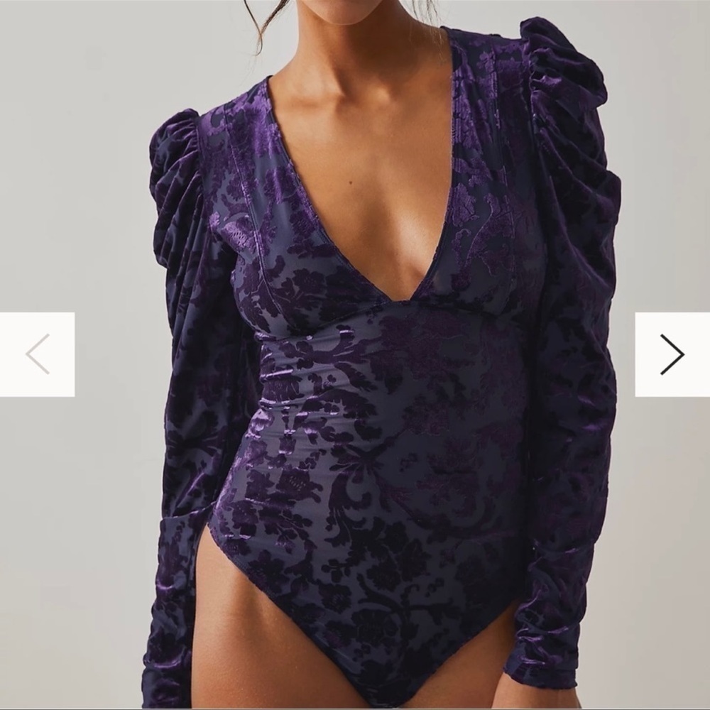 Free People Magic Hour Bodysuit Deep Sea Combo Purple Size Small NWT